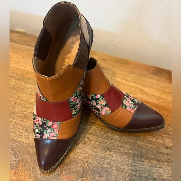 Coach Women's Patchwork Ankle Boots - Brown, Red, Floral - Picture 1 of 11